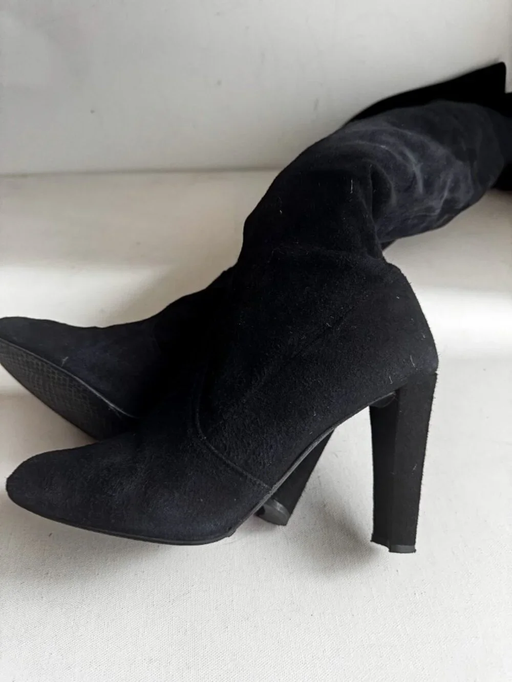 Stuart Weitzman Black Suede Sock Over the Knee Boots